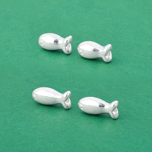 新款s925纯银亮面素银锦鲤隔珠小鱼银珠diy上岸手链手链银饰配件