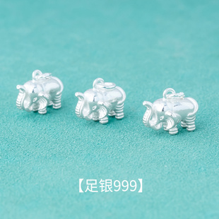 s999纯银实心立体小象吊坠足银大象diy串珠手链项链银饰配件材料