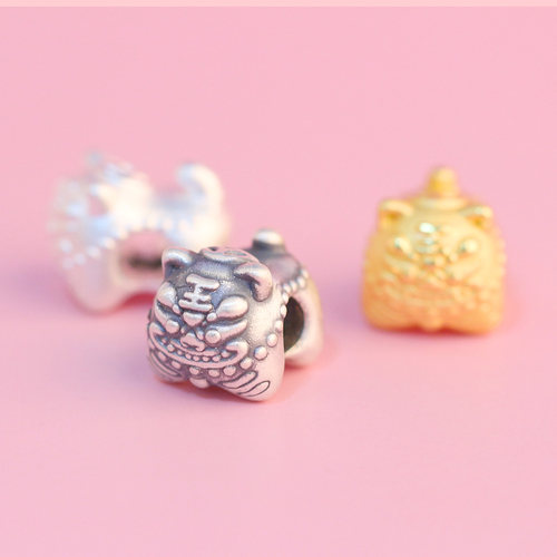 S999足银3D硬银老虎横穿隔珠