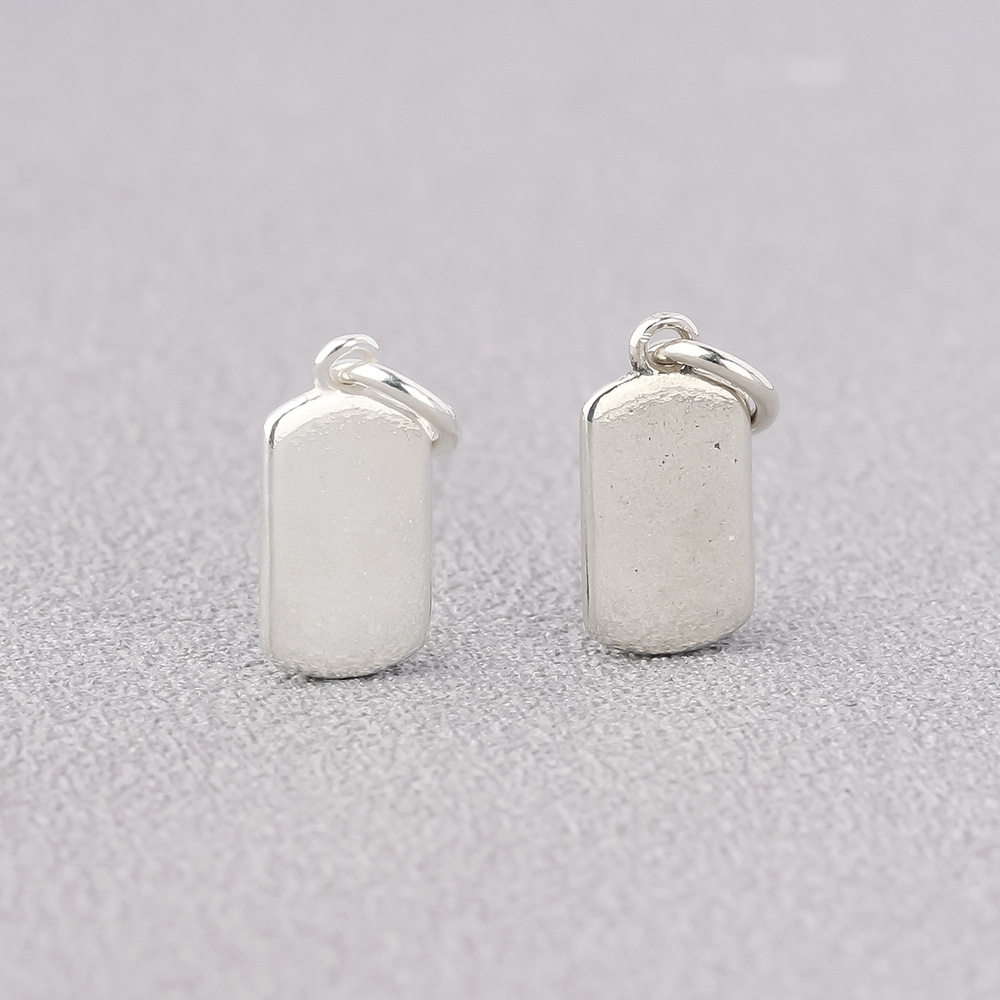 s925纯银素银泰银复古光面无事牌吊坠光面无字坠子diy手链项链