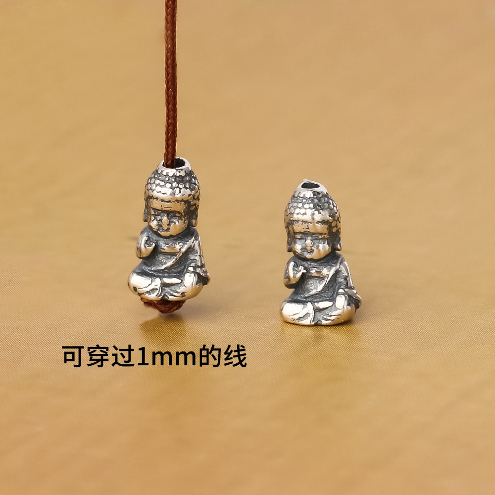 5mm迷你纯银小佛隔珠小和尚腰珠文玩星月佛手天地孔小沙弥弟子珠