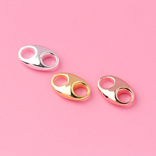 猪鼻子配件s925纯银银镀黄金色实心双圈diy手绳手链银饰配件材料