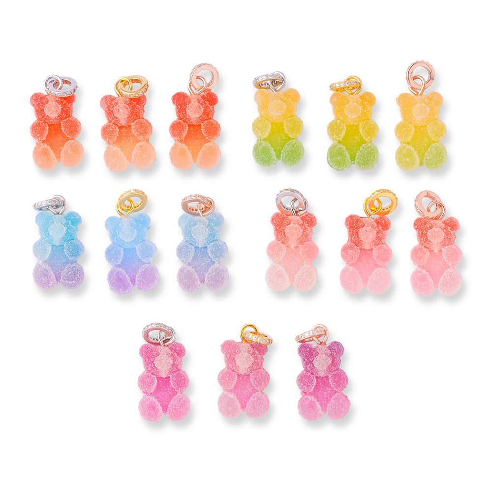 s925纯银彩色小熊吊坠软糖项链T恤串珠珍珠女卫衣毛衣链挂坠