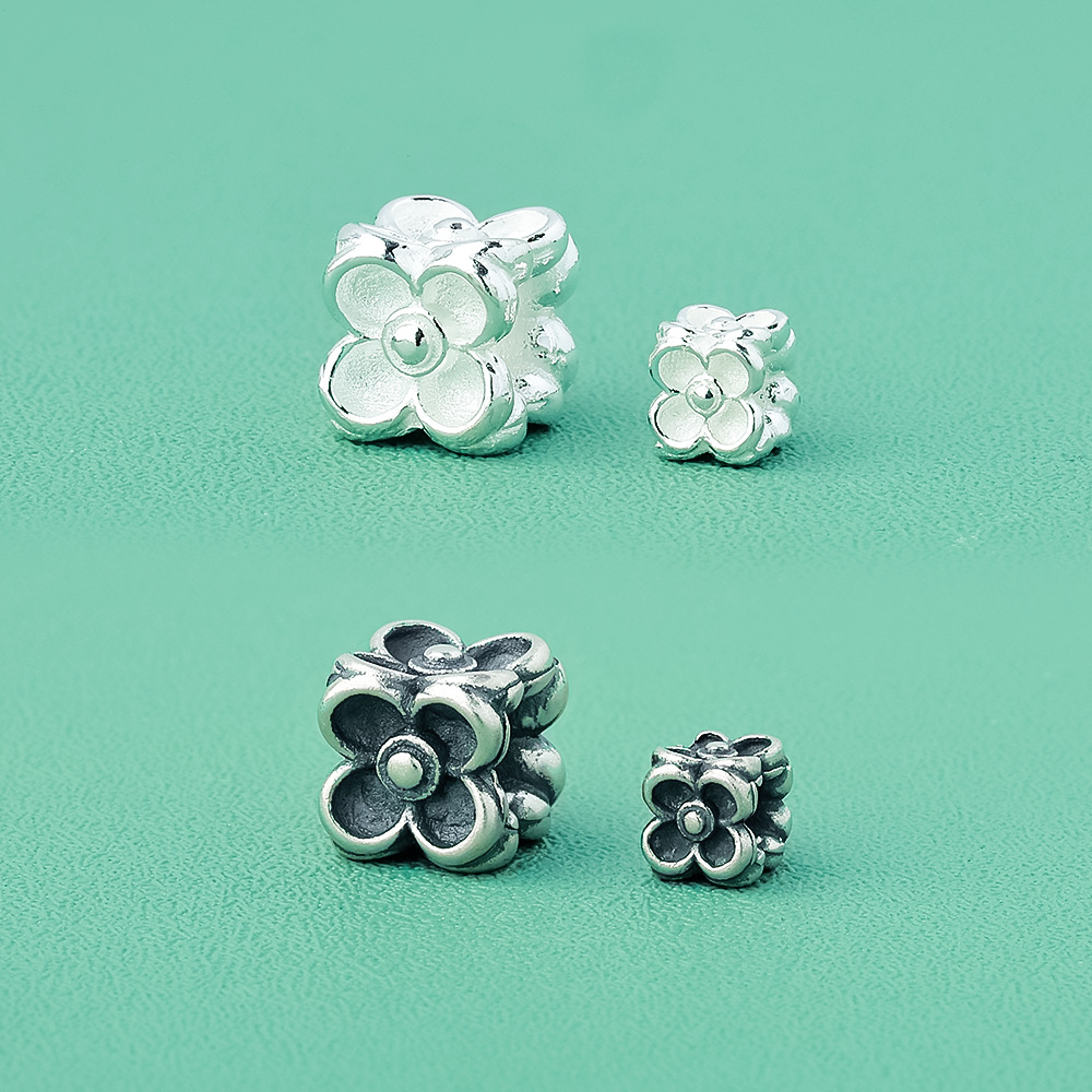 S925纯银玫瑰花4mm6mm正方形隔珠手串DIY散珠手工编绳材料配件