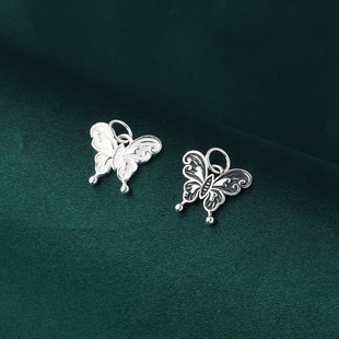 S925银精工复古实心花蝴蝶吊坠凤蝶小挂件DIY水晶手链红绳配件