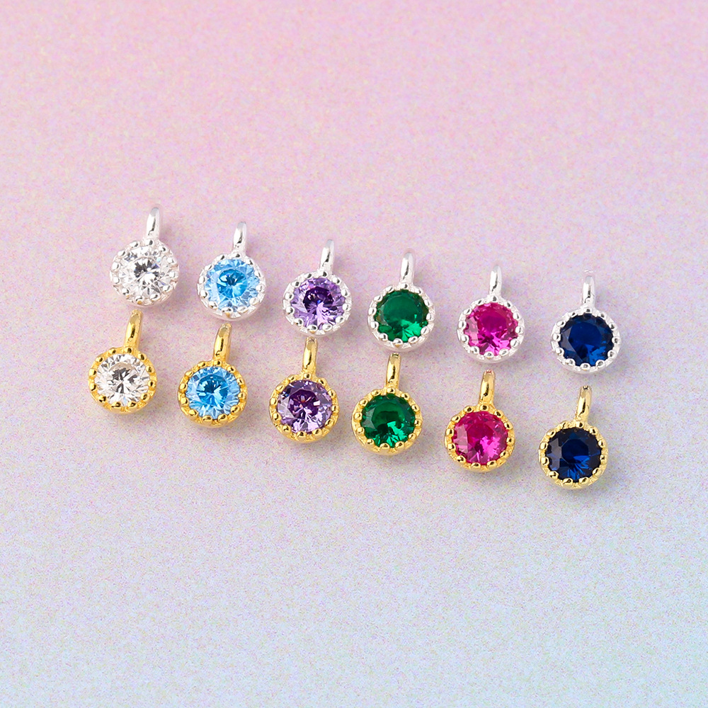 S925银单钻吊坠镶钻锆石彩色配件DIY手工手链项链小挂件材料包