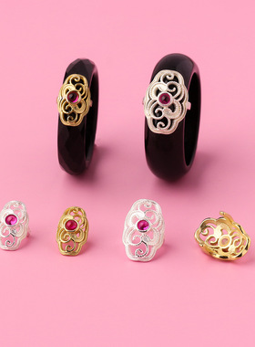 S925纯银镀金指环卡扣叮当镯戒指金色夹扣手镯贴片断裂修复遮丑