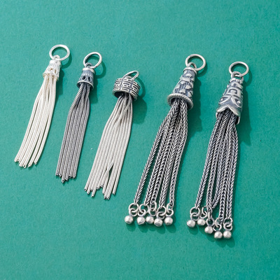 925纯银复古长流苏耳环耳饰提溜手工银配件diy手链吊坠挂件银配件