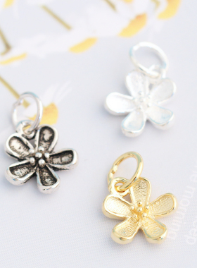 s925纯银立体桃花花朵DIY素银