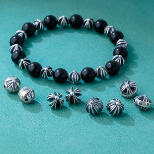 s925纯银复古十字架珠子配件个性创意diy散珠隔珠搭配手链配饰9mm