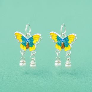 s999足银双面实心新中式蝴蝶流苏吊坠diy串珠手链项链耳环银饰