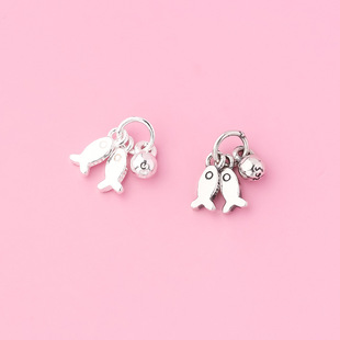 S925纯银双鱼吊坠坠子水晶珍珠手链小鱼流苏挂件DIY手工配件吊饰