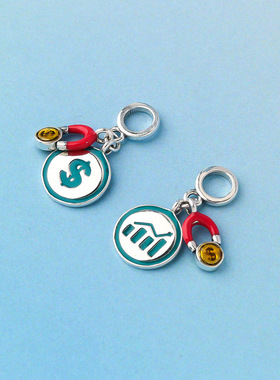 s925纯银滴胶磁铁吊坠招财磁吸个性挂件diy手工串珠银饰配件材料