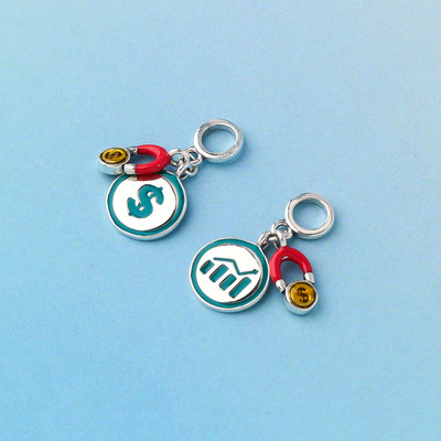 s925纯银滴胶磁铁吊坠招财磁吸个性挂件diy手工串珠银饰配件材料