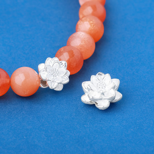 新款s999足银精致轻版3d硬银莲花隔珠宝莲银珠diy手绳手链银配件