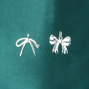 S925纯银素银韩版蝴蝶结挂件ins风珍珠项链吊坠DIY手链坠子配件