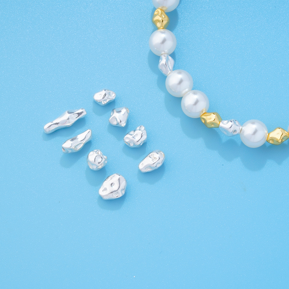 S925纯银镀金色大号碎银子散珠不规则银珠diy珍珠手链银饰配件