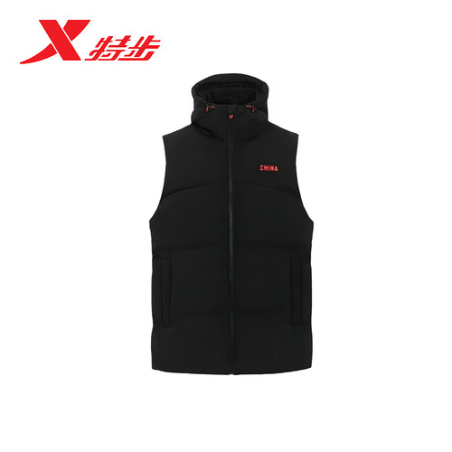 特步羽绒服连帽马甲冬季保暖外套