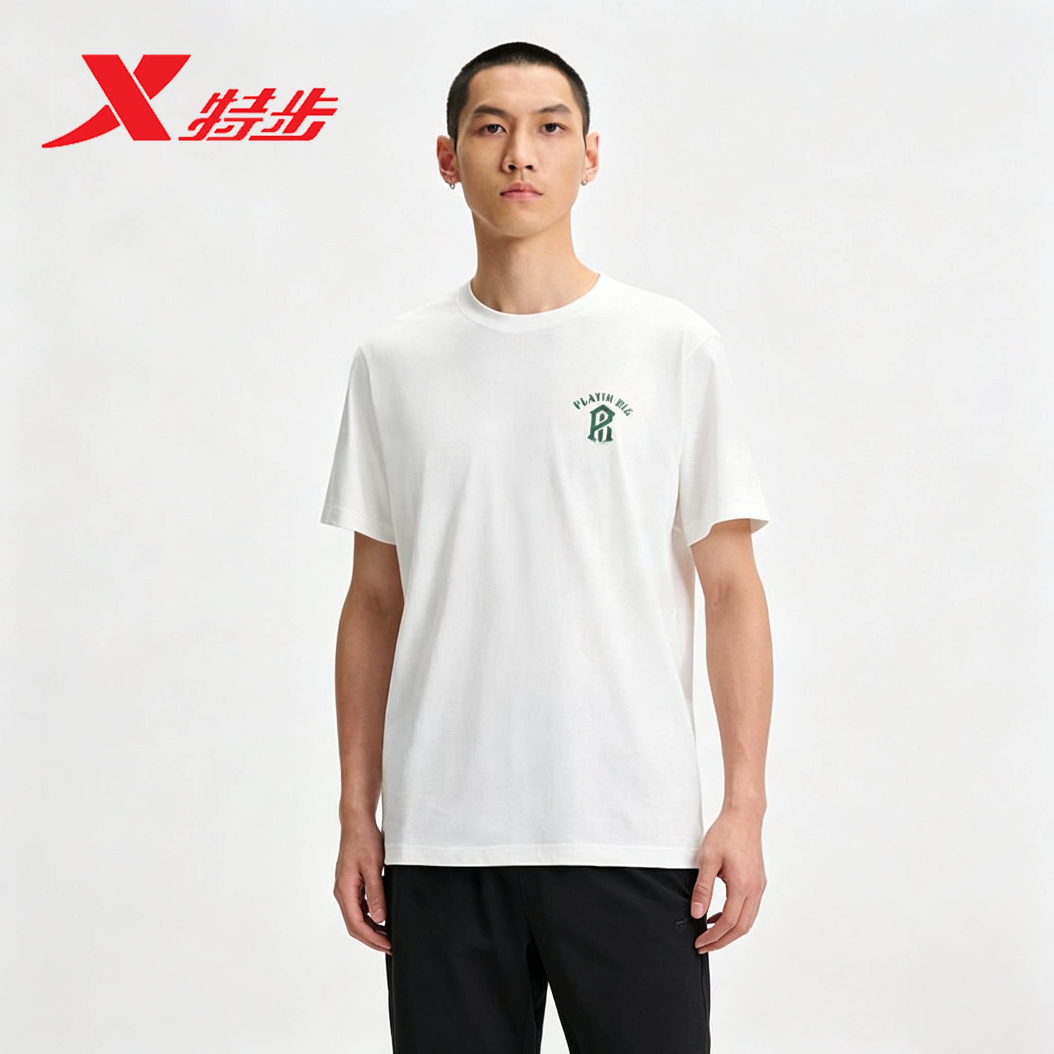 特步圆领T恤男2026年夏季运动上衣休闲服装百搭短袖974229010291