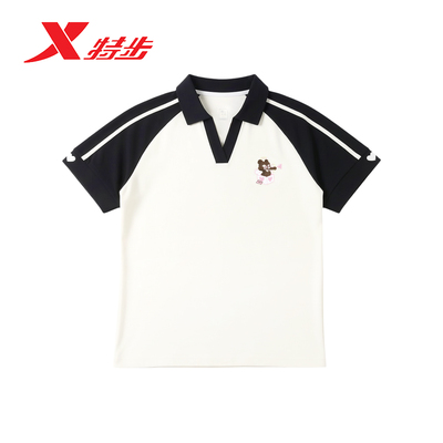 特步运动POLO衫女V领T恤2026夏季