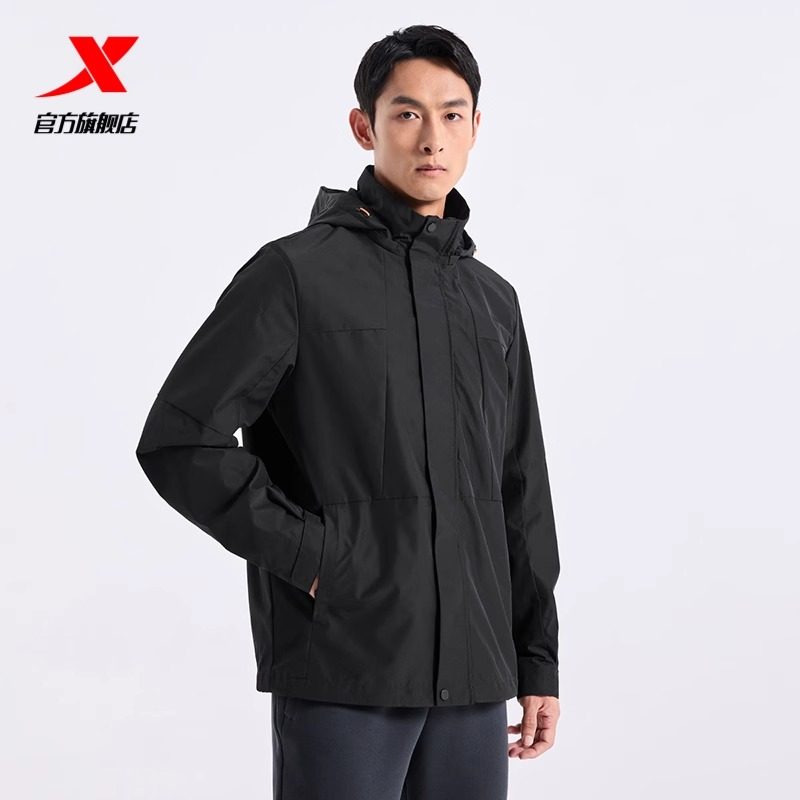 特步保暖风衣男款加绒2024秋季新款训练运动连帽外套976329160148