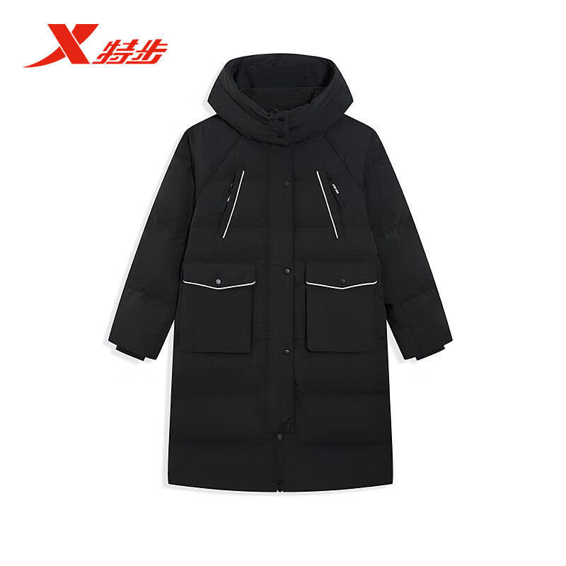 特步中长款羽绒服女士2025年冬新款保暖防风鸭绒外套975428640240