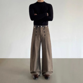 垂感宽松阔腿长裤 裤 男女春秋A字廓形西装 老钱风双排扣压褶休闲裤