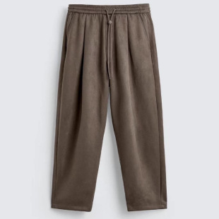 3046385 反绒皮效果宽松阔腿带褶休闲裤 TAOP&ZA秋冬新款 男装