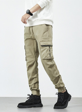 潮流ins裤子男工装裤宽松学生复古美式春夏季束腿纯棉弹力休闲裤