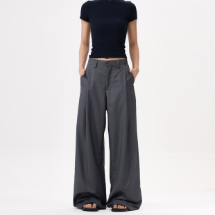 休闲裤 春季 男女款 橙绢女装 拖地裤 活褶剪裁弯刀西装 垂感修身 美式