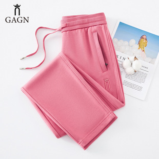 GAGN运动裤女春秋2026新款松紧腰直筒裤宽松显瘦休闲大码卫裤欧货