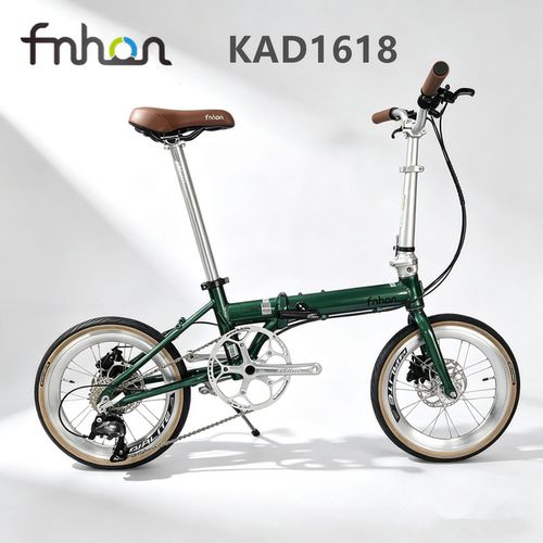 FNHON风行折叠车16寸KAD1618铝合金349轻量自行车碟刹10速邮政绿