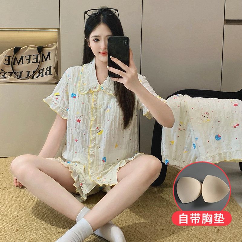 可外穿可爱卡通新品女睡衣三件套
