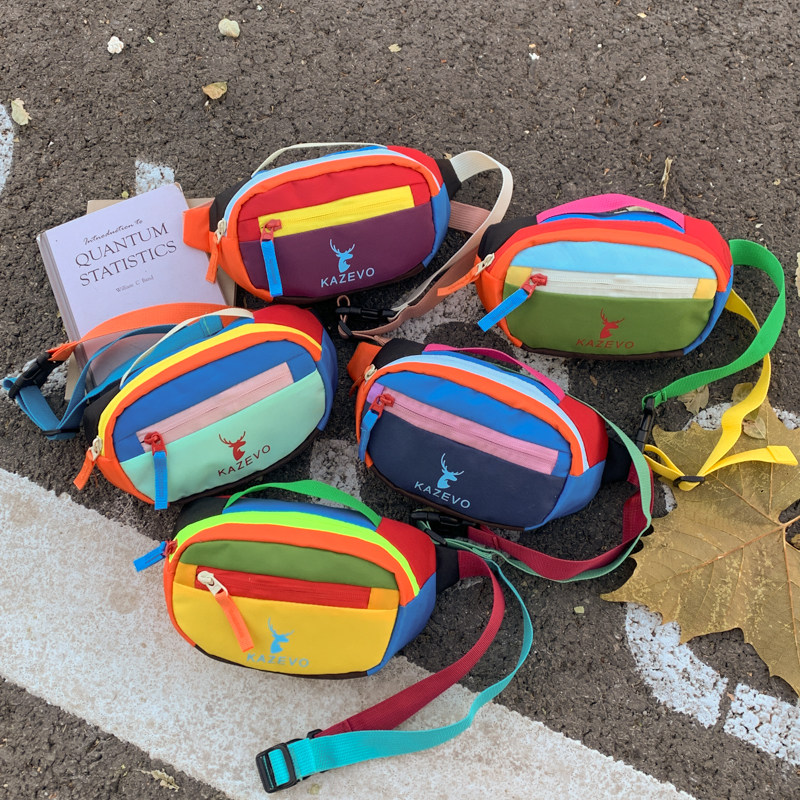 儿童胸包男女童帅气斜挎包韩版时尚撞色运动腰包外出百搭背包洋气