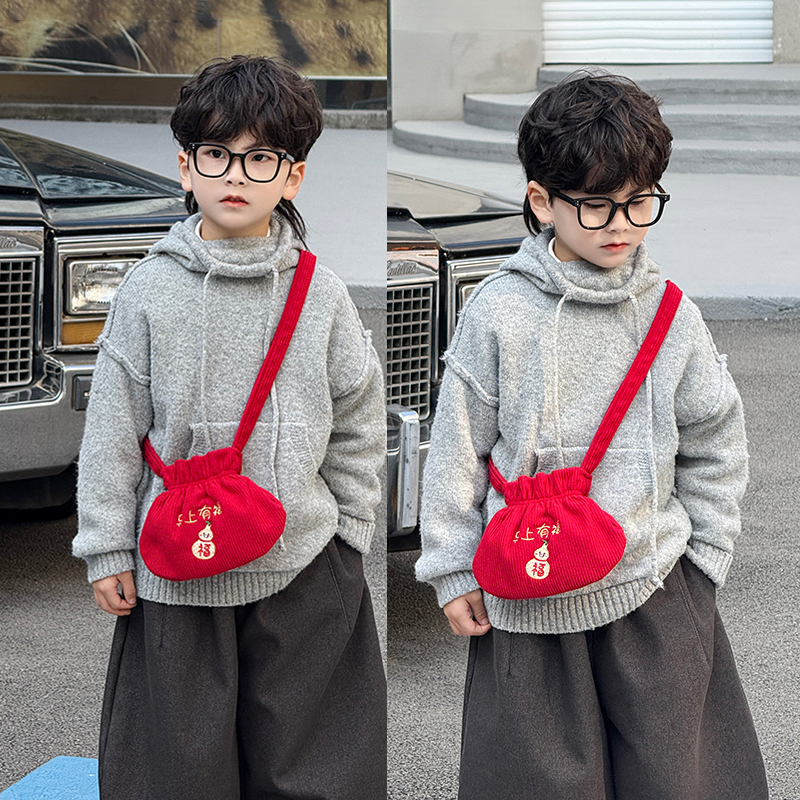 春节拜年儿童斜挎包宝宝过年压岁钱福袋小男孩女童时尚红包小包包