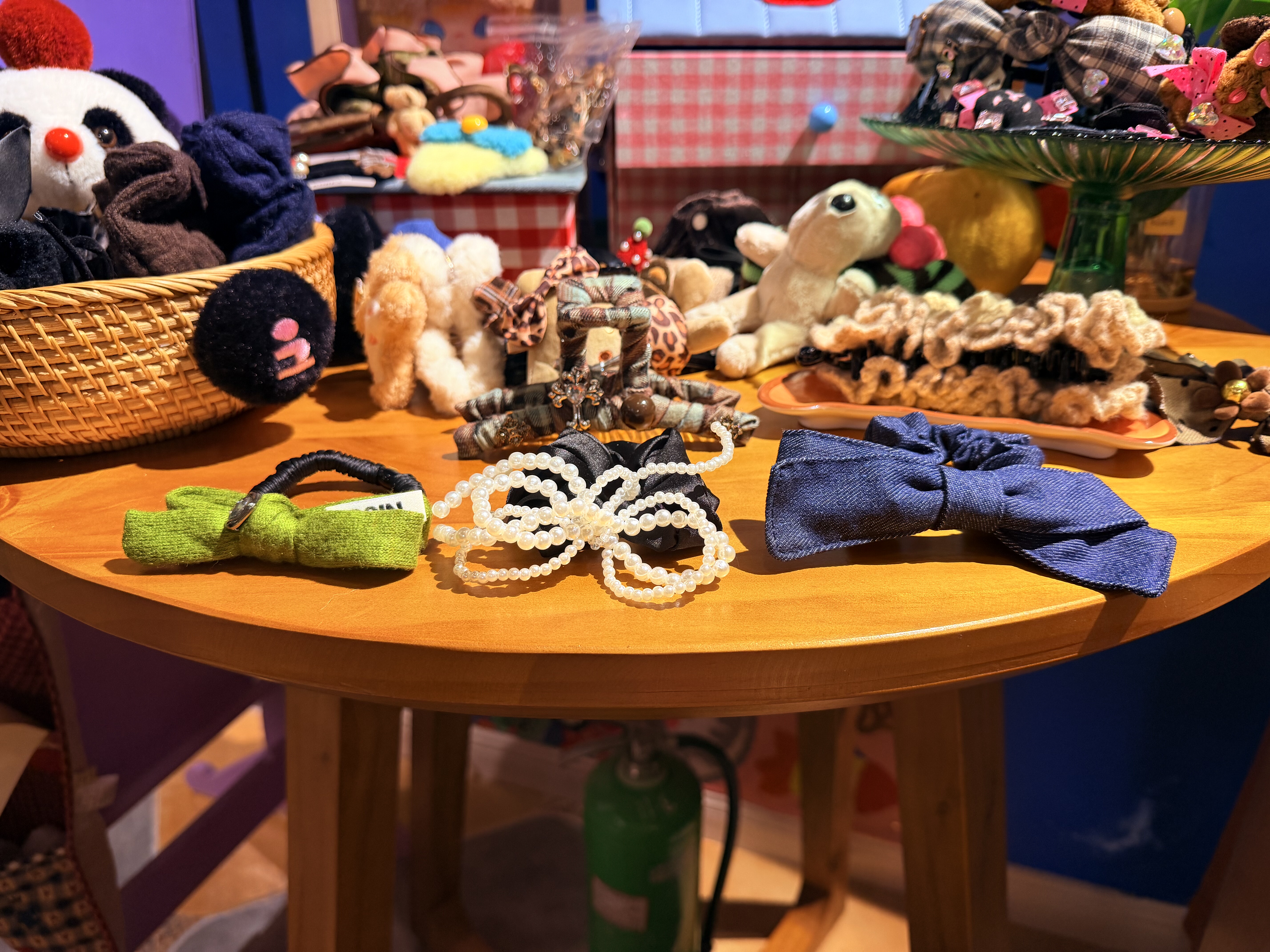 新款绿色蝴蝶结珍珠牛仔蝴蝶结发圈 气质日常通勤好搭