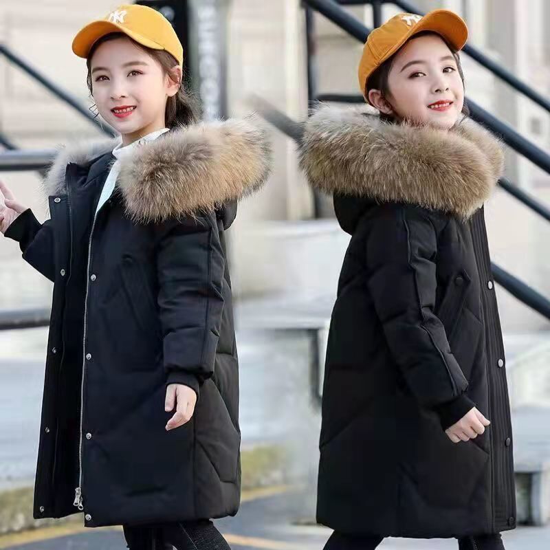 特价女童中长款羽绒棉服2025冬装新款大毛领防寒棉袄加厚保暖棉衣