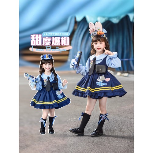 女童兔子警官cos衣服四季加厚公主裙子疯狂动物城儿童服装连衣裙