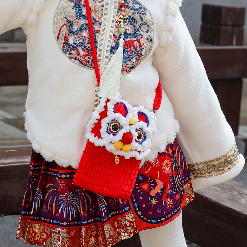 国潮风醒狮毛线包手工钩针编织包可爱新年拜年红包儿童礼物斜挎包,箱包皮具/热销女包/男包,编织包,淘宝优惠券,粉丝福利购,淘宝优惠卷