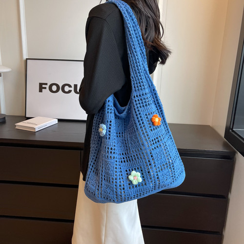 小清新泡芙花编织托特单肩包