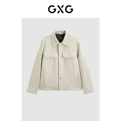 GXG男装 简约设计真皮夹克男士休闲翻领夹克外套皮衣 春秋热卖