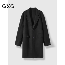 GXG男装 黑色全羊毛质感长款大衣外套男士 24年秋季GEX12630654