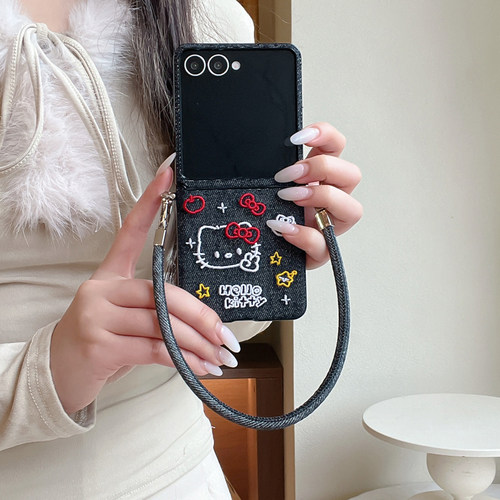 刺绣凯蒂猫适用三星折叠手机壳女