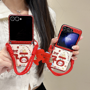 小米mixflip2 3手机壳新款 1折叠屏外壳荣耀vflip超薄中轴全包防摔保护套 红色福星星人适用三星zflip7