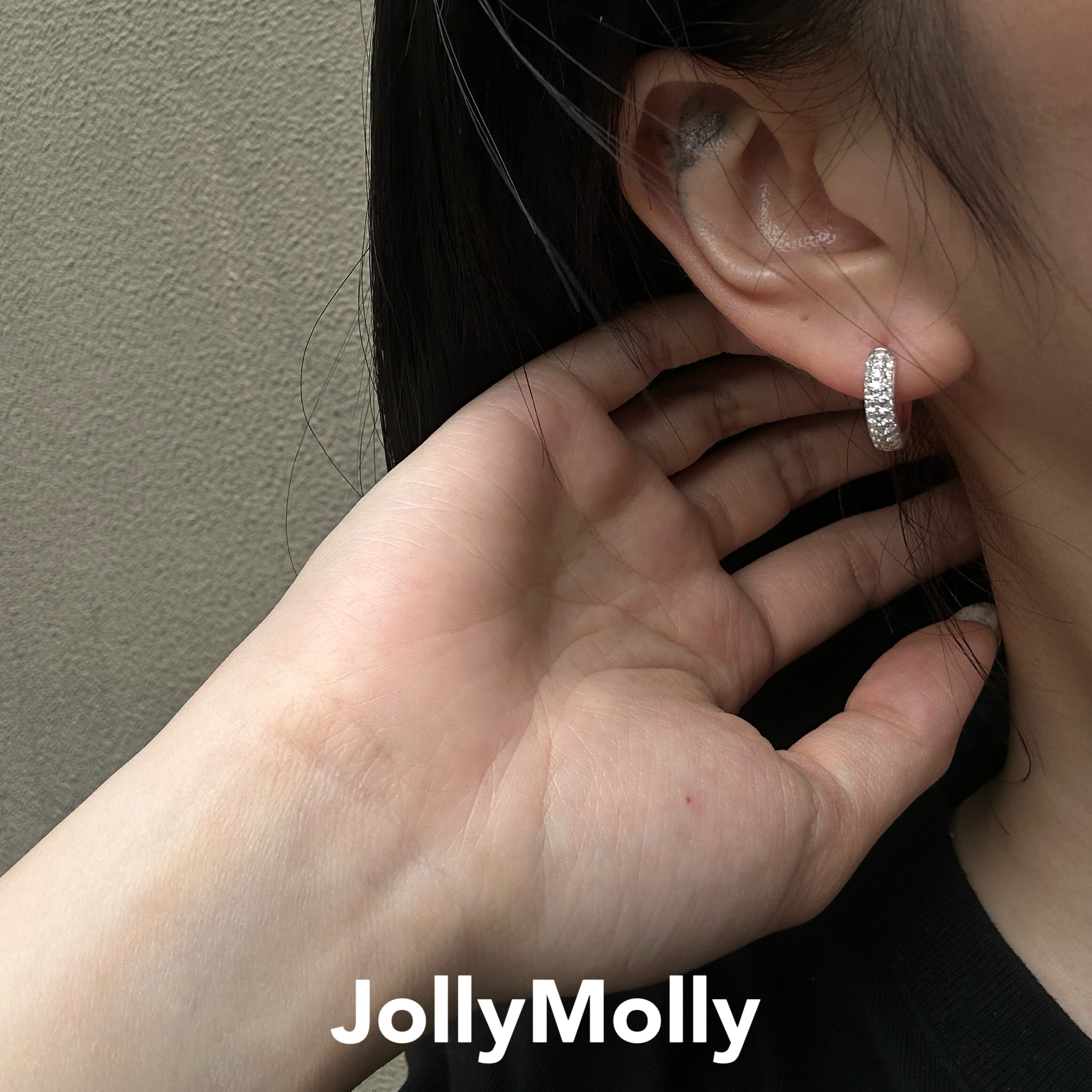 JollyMolly小众设计师925银甜美礼物生日百搭个性重工半全钻耳圈