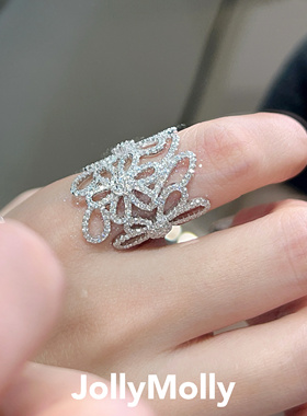 JollyMolly小众设计师纯银礼物轻奢生日个性精致重工花海纯银戒
