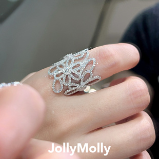 JollyMolly小眾設計師純銀禮物輕奢生日個性 精致重工花海純銀戒