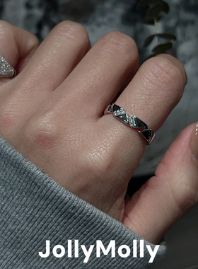 JollyMolly925银原创戒指闺蜜礼物轻奢百搭重工几何菱格纹戒