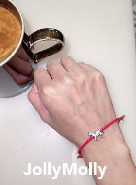 JollyMolly925银原创手链闺蜜礼物轻奢百搭重工红绳马上有钱手绳