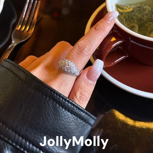 JollyMolly925银原创设计轻奢精致礼物百搭重工高碳钻蛇纹戒指